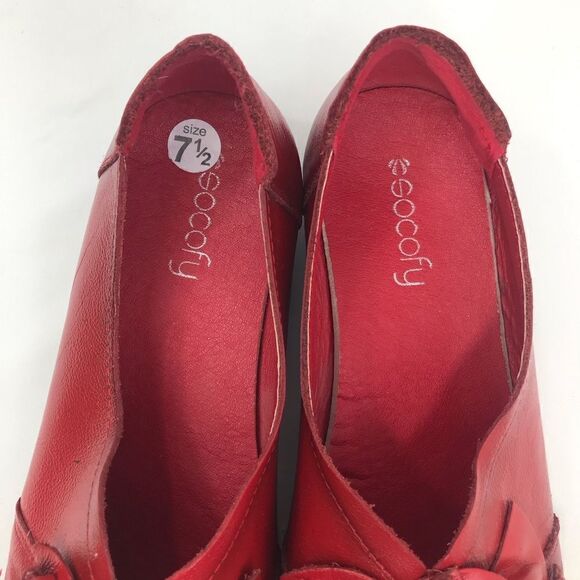 Socofy Red Geuine Leather Floral Toe Handmade Slip On Casual Statement Loafer - Picture 10 of 16